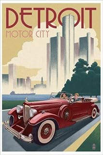 JR Studio 3x4 inch Vintage Art Detroit Motor City Sticker - mi Michigan rv Visit Travel Vinyl Decal Sticker Car Waterproof...