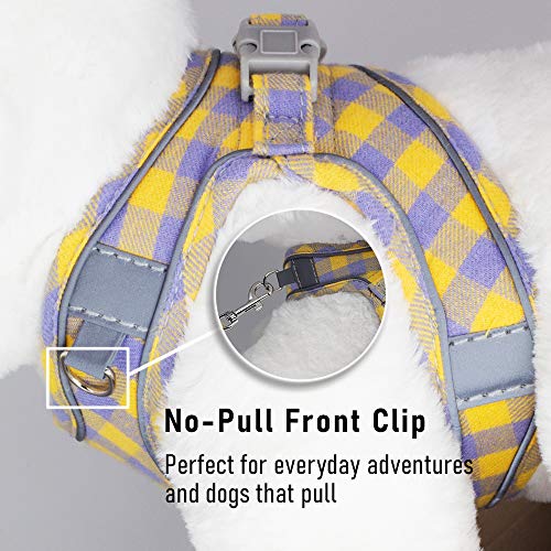 Charmsong Small Dog Harness Reflective Soft Dog Vest For Puppy Harness Plaid Small Pet With 150Cm Leash No Pull Chest Orange Purple Plaid S #TOP3