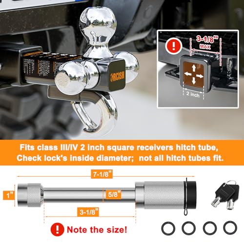 Image of ORCISH Tri-Ball Trailer Hitch with Self-Lock Latch & Hook, Chrome Trailer Ball Size 1-7 /8 inch, 2 inch and 2-5 /16 inch, Fit 2 Inch Hitch Receiver, Anti-Theft Locking Tow Hitch Mount, 10,000 lbs Max Capacity