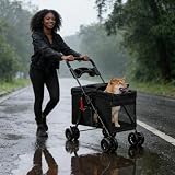 Faltbarer Buggy für Hunde und Katzen, Aufbewahrungskorb, Getränkehalter, 300D Oxford-Stoff, wasserdicht, 4 Räder, Tiere, Reisen, Kinderwagen für Hunde, (C) 95 x 75 x 49 cm – Schwarz