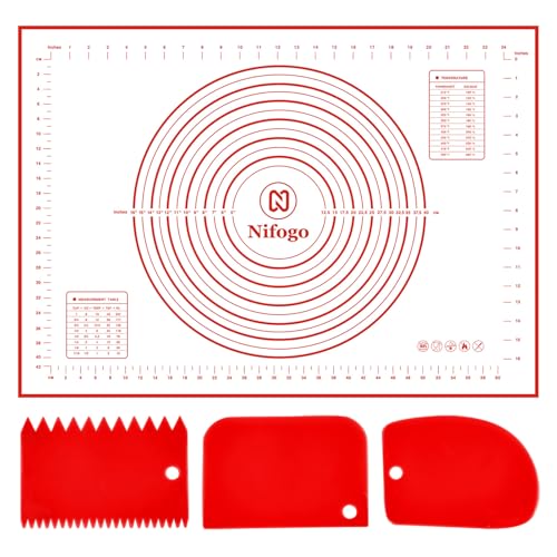 Nifogo Tapis de Cuisson Patisserie Silicone 70 x 50 cm avec Coupe Pate, Tapis Patisserie Anti-adhésif Réutilisable avec Mesure pour Fondant Pate Macaron Biscuit