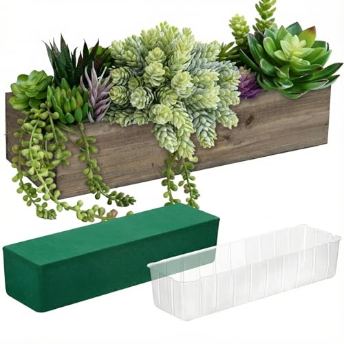 Dandat 1 Set Wood Boxes for Centerpieces 12x4 Inch Rectangle Wooden Planter Box Rustic Wooden Planters with Removable Plastic Liner Floral Foam Blocks for Christmas Wedding Home Garden Decor(Brown)