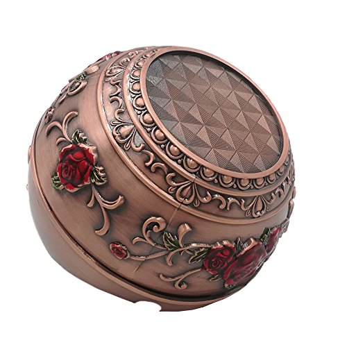 Honoro Windproof Ashtray With Lid For Outdoor And Indoor Use,Metal Portable Cigarette Ashtray With Gift Box,Red Rose,Red Bronze #TOP4
