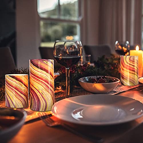 Holitown Led Candles Set Of 3 Flameless Candles Purple Marbling Style Flickering Battery Powered Candles With Remote & Timer Real Wax Pillar Candles For Farmhouse Decor Rustic Vintage Room Decor #TOP3