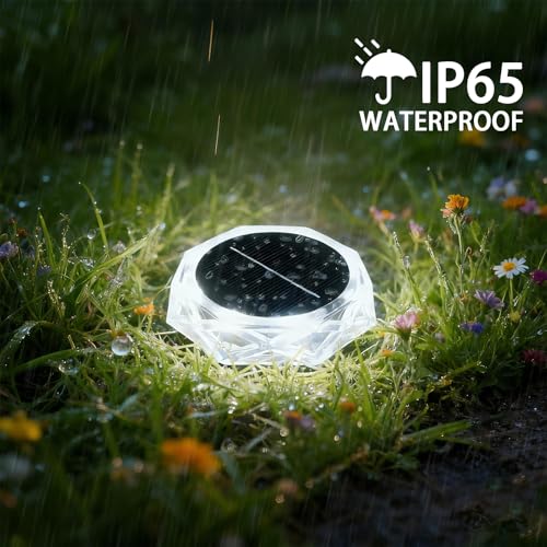 Solar Ground Lights Outdoor, 6 Pack Solar Garden Lights IP65 Waterproof, 8 Bright LEDs Decking Lighting with 600mAh Battery for Garden Lawn Patio Yard Landscape (Cool White) - Image 2