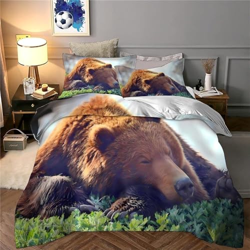 Housse de couette ours endormi hypoallergique et résistante en microfibre effet 3D faune - 6