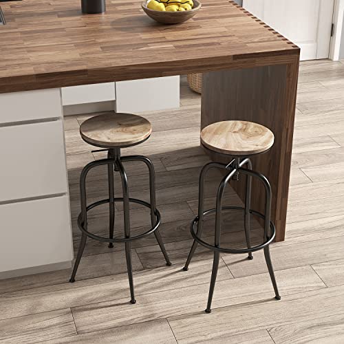 Fangflower Bar Stools Set Of 2, Height-Adjustable Armless 27-30 Inch Tall Bar Chairs With Footrest, For Cafe, Home Bar, Bistro, Kitchen Island, Light Brown #TOP1