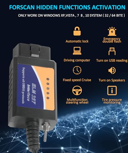 RACOONA Ferramenta de varredura de diagnóstico OBDII ELM327 OBD2 adaptador USB para janela, com MS/H