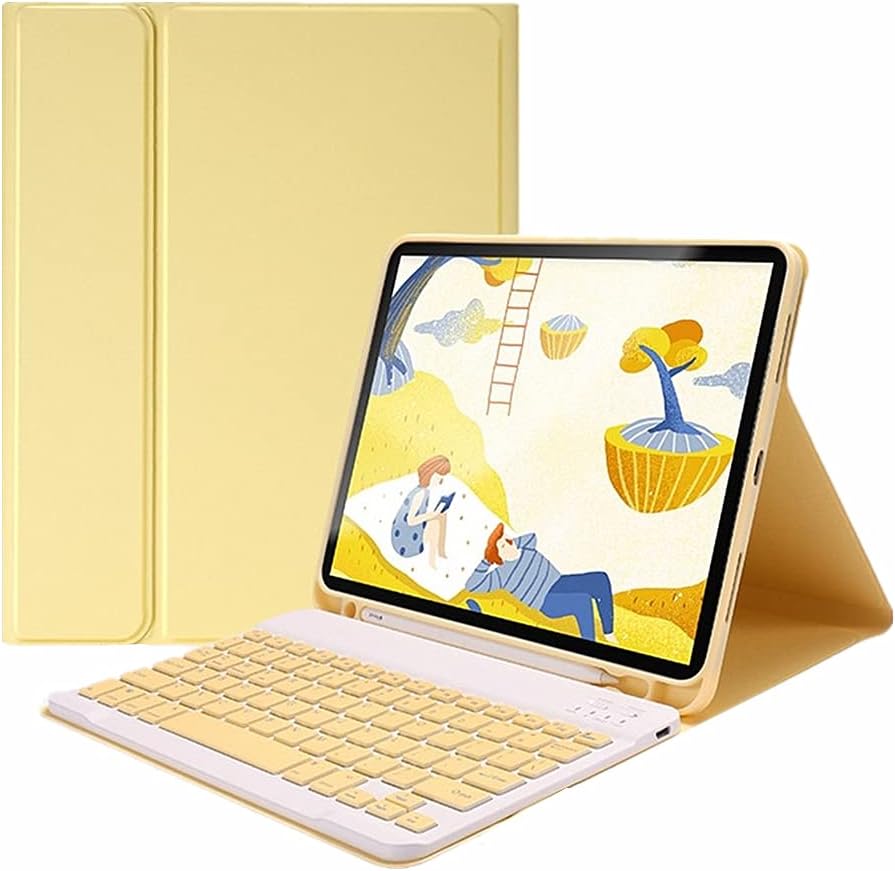 ZGSENLAN Keyboard case for iPad Pro11 inch，（4th/ 3rd /2nd/ 1st Generation） Bluetooth Keyboard Detachable Slim Folio Leather case with Pencil Holder Color keycap，Yellow