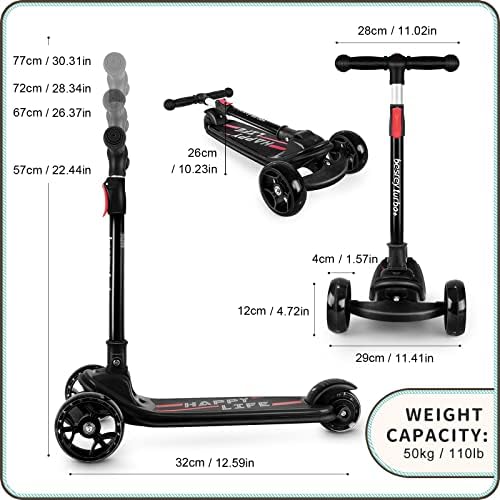 besrey Kids Scooter - Big Wheels Foldable Kick Scooter with Flashing LED Lights for Boys Girls, 4 Levels Height Adjustable Scooter, Wide Deck Scooter for Kids Ages 2-8 with Safe Lean to Steer Design