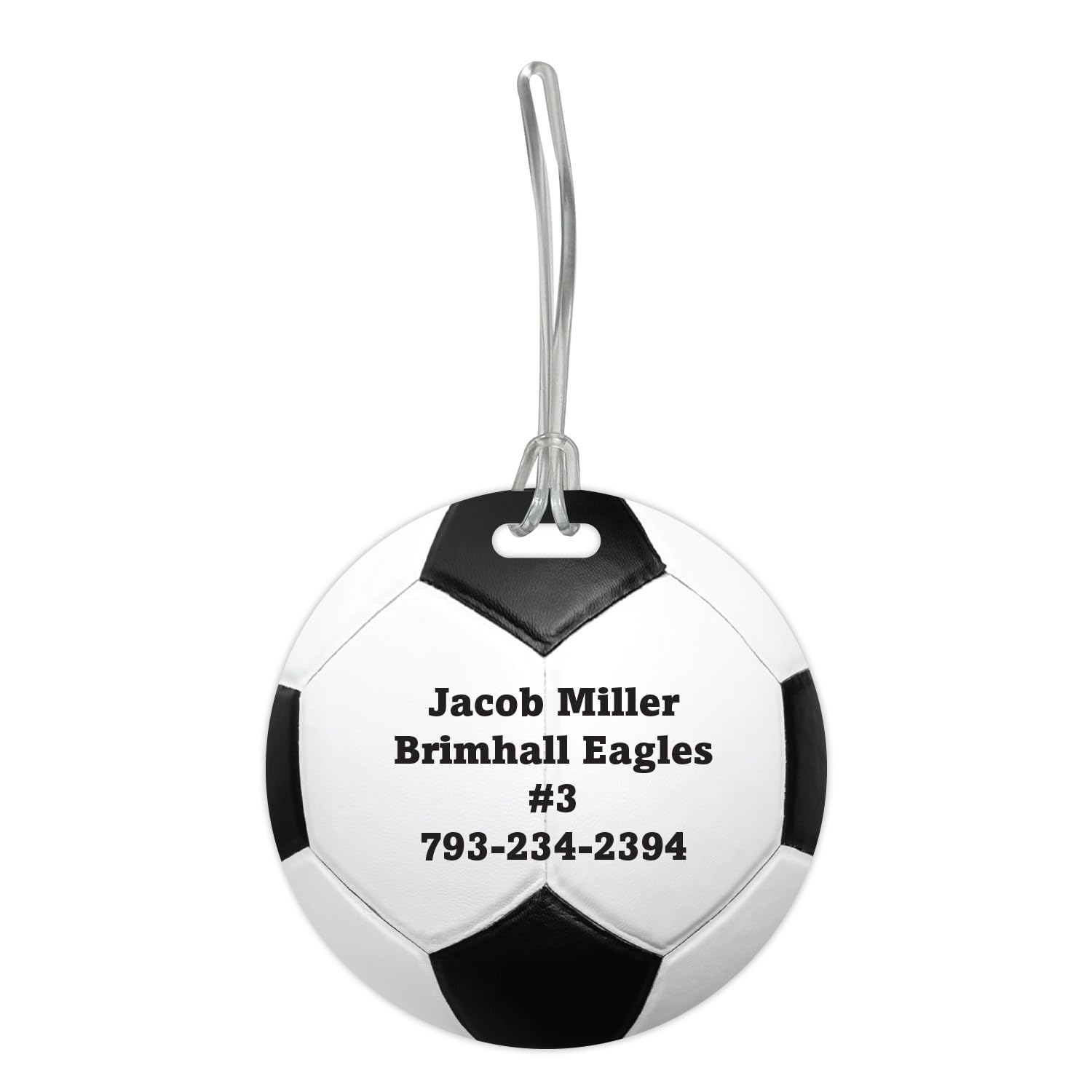 Personalized Soccer Bag Tag / 4" Round Custom Sports Luggage tag/Double Sided Durable Plastic with Plastic Strap/Made in The USA