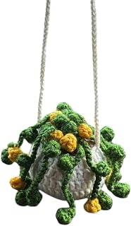 BRYNZA Craft Handmade Crochet Yellow Succulent Car Accessory, Handmade Knitted Car Plants, Crochet Plant, Rear View Car Mirror Hanging, Hand-Woven Decoration