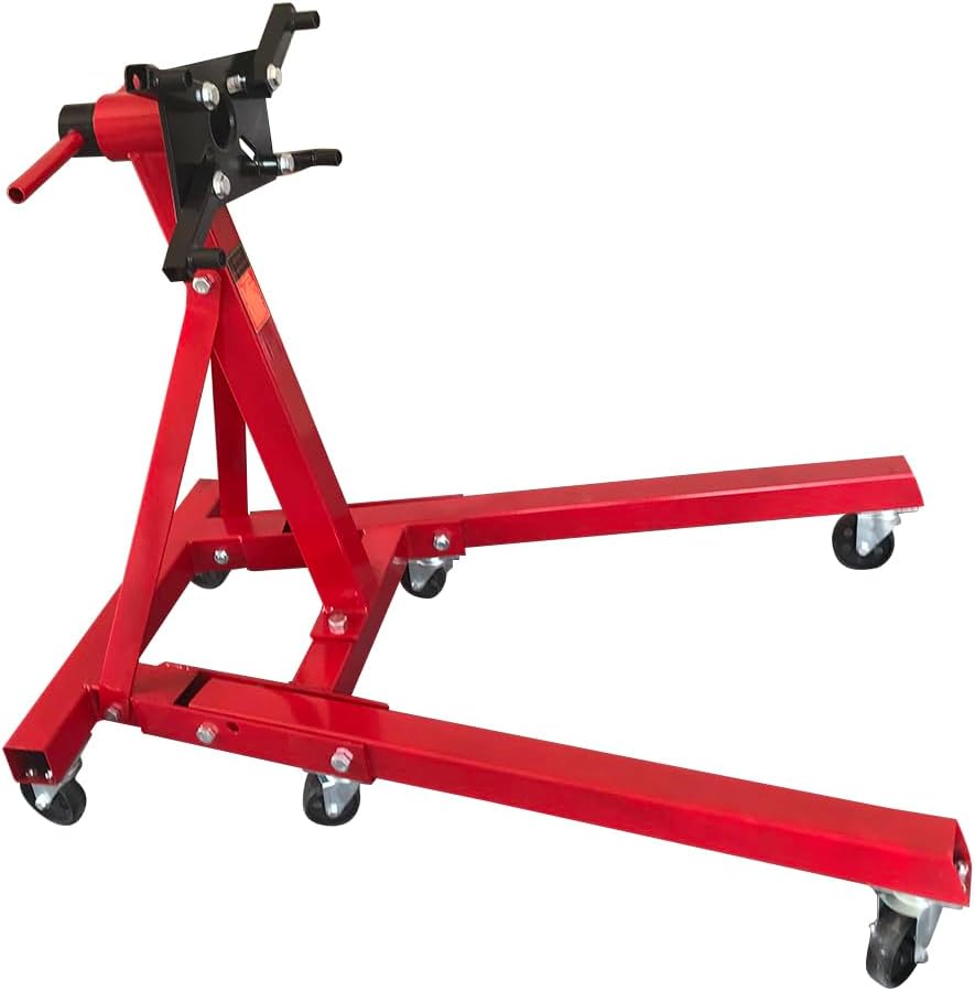 360 Degree Rotating Engine Stand 2000 lb Capacity Adjustable Mounting Head Folding Frame for Auto Truck Motor Hoist Repair Jack 6-Caster 4 Adjustable Arms Heavy Duty