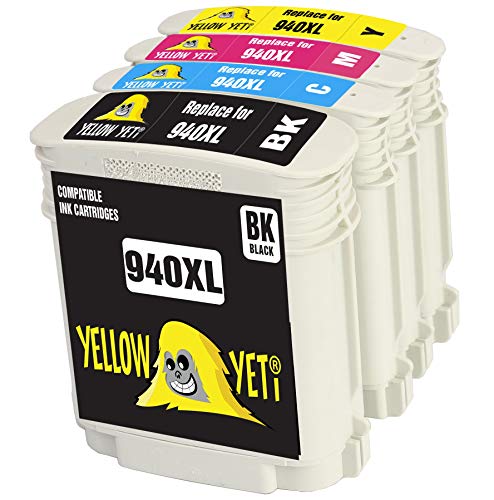 YELLOW YETI Replacement for HP 940 940XL Ink Cartridges compatible with HP OfficeJet Pro 8000 8500 8500A A809a A809n A909a A909g A910a A910g (1 Black + 1 Cyan + 1 Magenta + 1 Yellow)