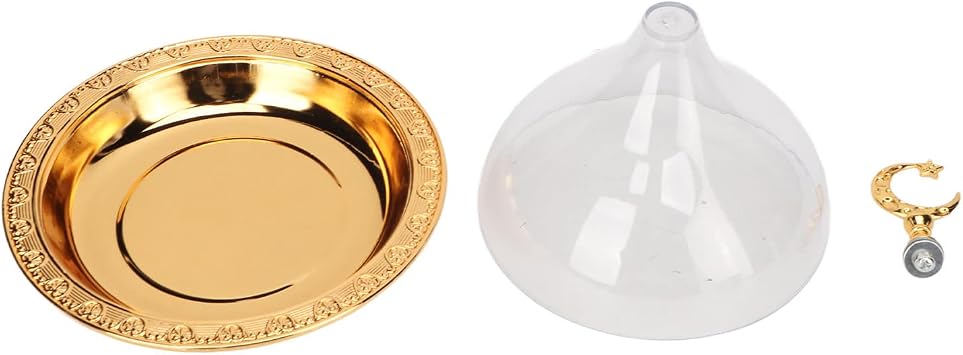 Luqeeg Serving Dish with Acrylic Clear Dome, Golden Vintage Serving Platter Eid Mubarak Cake Tray Ramadan Serving Tray Dessert Plate for Home Party Cafe Wedding Dining Rooms