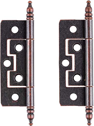 2-1/2" Antique Copper Non-Mortise Butt Hinge with Steeple Finial | Pack of 2 | Cabinet Door Hinges | Vintage Furniture Hardware | NH11-SAC (1)