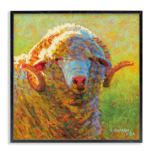 Impressionist Sheep Country Portrait, 12 x 12 Inch Framed Giclée Print
