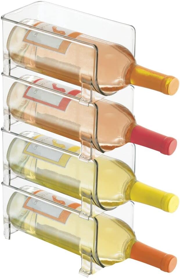 mDesign Ultra Modern Wine Rack - Crystal Clear Bottle Rack - Horizontal Wine Holder Extends Wine and Cork Life - Stackable Wine Racks - 4 Bottles Each - Clear