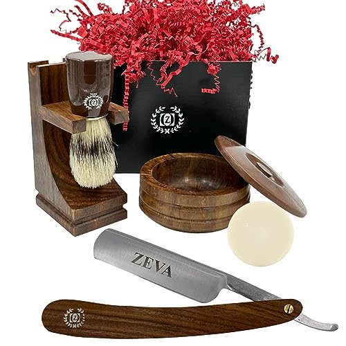 VINTAGE WOODEN MADE 5 PC CUT THROAT SHAVE READY STRAIGHT RAZOR SHAVING SET/KIT