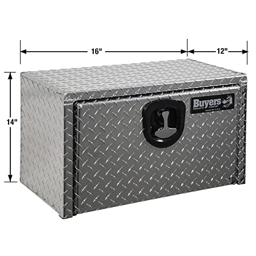 Image of Buyers Products 1705148 Diamond Tread Aluminum Underbody Truck Tool Box, 14 x 12 x 16, Made in USA, .100 in. Thick, Corrosion-Resistant, Locking Compression Latch - Secure Storage for Work Trucks
