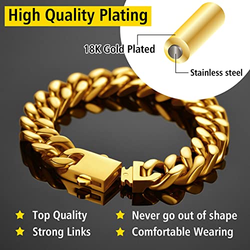 Cuban Link Chain Bracelet 12Mm Wide 9Inch Gold Chunky Bracelet Gold Men Bracelet #TOP5