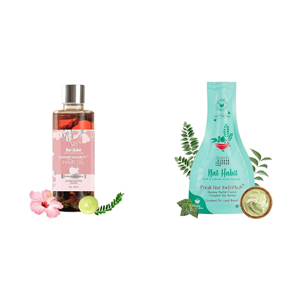 Nat Habit Dasabuti Winter Hair Oil & Hair Mask Combo For Men & Women, Tri Leaf Nutrimaks & Hibiscus Amla Oil For Hair Growth & Hair Fall Suitable For All Hair Types (Combo Pack of 3)-image-8