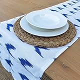 TRESMESTRES Camino de Mesa Azul - Ideal para Mesa Grande de Jardín - 40x220 cm