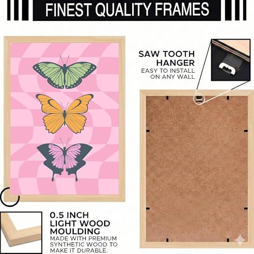 Image of BLINKART Butterflies Aesthetic Modern Art Walls With Frame | Natural Wood Texture | Living Room Bedroom Office Wall Decoration | Poster Home Decor Frames Wall Bedroom | 12x8 Inches (D572)