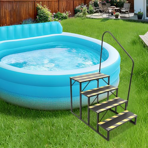 Escalera de 4 peldaños con barandilla 450 lb acero portátil miniatura 3