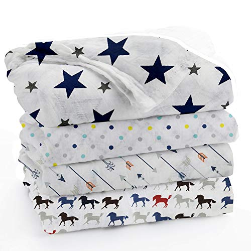Image of swaddle for new born baby Pure Cotton Muslin Baby Swaddle Blanket, Swaddle for Newborn Baby Super Soft Cotton Receiving Wrapper Cloth, Stroller Cover-Pack of 4 with Size 120X100 CM - Finding Memoo