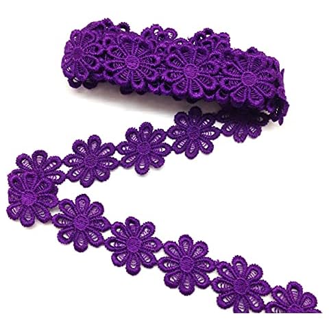 PEPPERLONELY 2 Yards Purple Lace Trim Daisy Flower Ribbon-Flower Ribbon Trim for Clothes Dress Sewing Flower Making Home Party Wedding Decoration Lace Ribbon Craft Supply Cover