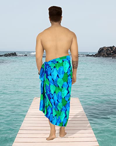 HAPPY BAY Men's Summer Long Vacation Sarong Beachwear Holidays Wrap Lava Lava Beach Cover Up Sarongs for Men One Size Admiral, Leaves3