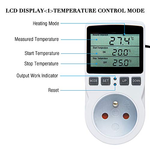 IWILCS Prise Thermostat Chauffage, Prise Minuteur avec Sonde, Prise Minuteur Digital avec Ecran LCD pour Aquarium, Incubateur Serre Chauffage/Refroidissement (230V, 16A) - Image 5