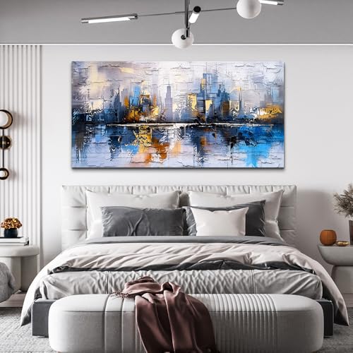 KELIYUAN Yellow And Blue Graffiti Wall Art Home Decoration Painting Large Abstract Urban Modern Oil Painting Printed Living Room Decoration And Bedroom Office Wall Decor Aesthetics 30 X 60 Inches