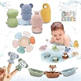 Jouet Bain Bébé, Lot de 16 Jouets de Bain Aspergeurs en Silicone, Jeux de Bain Bebe Animau...