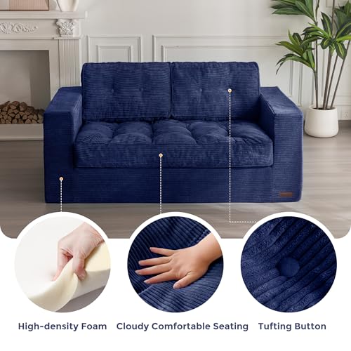 MAXYOYO Bean Bag Chair for Adults, Upholstered Floor Sofa with Armrests, Loveseat Boneless Couch with Tufted Cushion & Backrest, Sofa in A Box, Large Bean Bag Couch for Bedroom Living Room, Navy