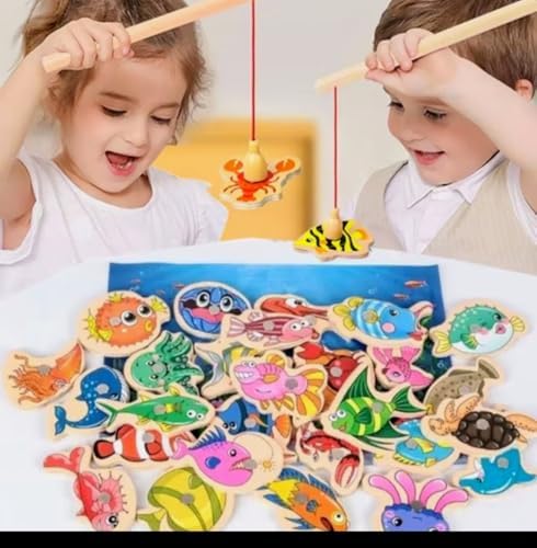 Brinquedo Educativo de Pesca Magnética com Peixes Coloridos, 54 P...