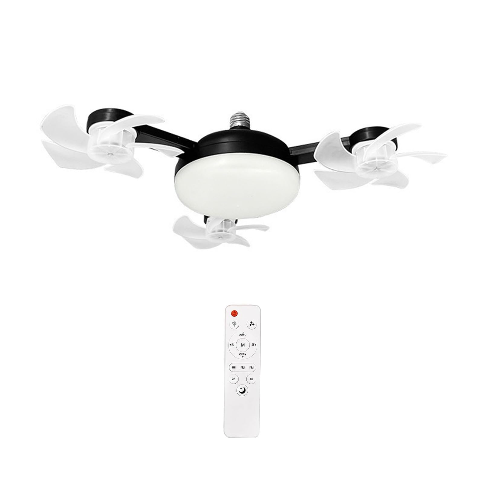 Ceiling Fan with Light and Remote Control, Foldable Blade Silent LED Fan Light, E27 Socket Fitting, 3-Speed Dimmable Lamp for Bedroom Kitchen, 40-60cm Adjustable Black 3pcs A