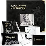 molekaus Embossed Funeral Guest Book for Memorial Service, Celebration of Life Guest Book Set for Funeral Sign in with 8X10in,50 Memory Cards,2 Table Signs, a Card Box, and a Silver Pen