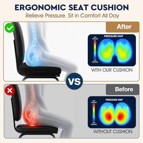 Image of TushGuard Seat Cushion - for Office Chair, Car Seat, Airplane, Bleacher - Sciatica & Coccyx Pain Relief Desk Chair Cushion for Long Sitting Office Workers, Car Drivers(Black, XXX-Large)