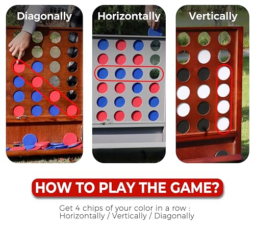 Image of Giant Wooden 4 in A Row Game with Folding Catch Tray, Wall-Mountable or Ground Play, Indoor Outdoor & Backyard Game, Includes Carry Case and Detachable Legs