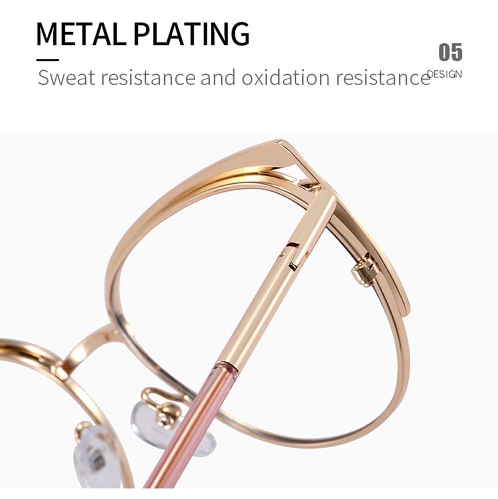 Blockierende Brille Katzenauge klare Linse Metall Mode Brillengestell Frauen Accessoires weiblich Rosa Gold