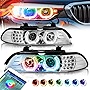 [Halogen Model] RGB 3D Crystal U-Halo Projector Headlight Lamps with LED Turn Signal Compatible with BMW 5-Series E39 M5 96-03, Driver and Passenger Side, Chrome Housing Clear Lens
