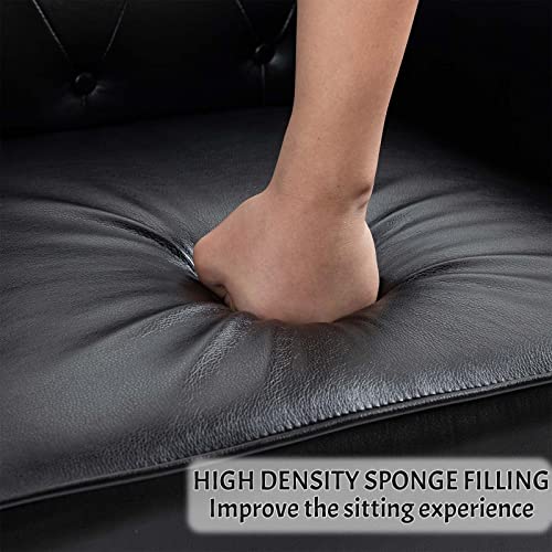 Mojay Mid-Century Pu Leather Accent Chair, Living Room Lounge Sofa Chair With Black Painted Rubber Wood Feet, Single Club Armchair With Rivet Trim For Bedroom Home Reception (Black) #TOP4