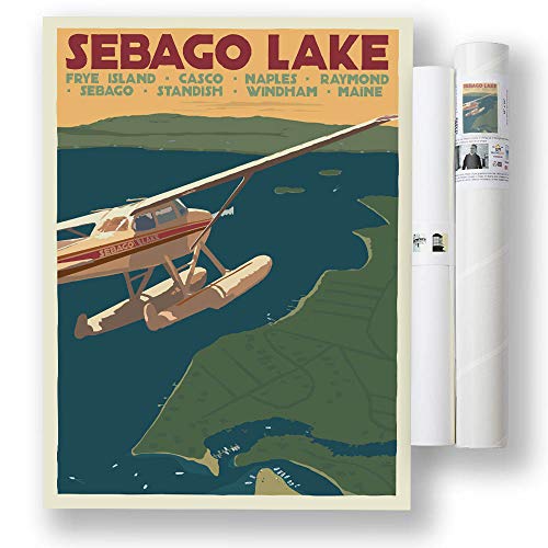 Sebago Lake Maine Seaplane Print (18x24 Travel Poster, Wall Decor Art)