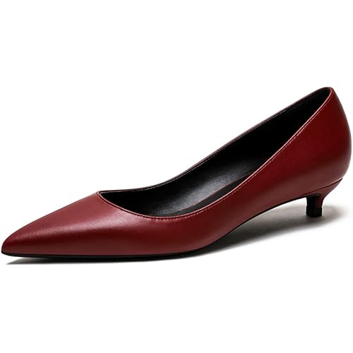 Eldof Women's Low Heel Pumps Pointed Toe Kitten Heels Slip on Comfort Pumps 1.4 Inches for Dress Party Office