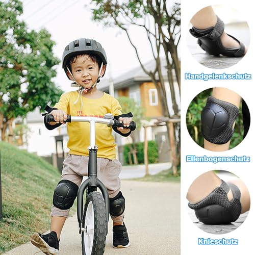 6-in-1 Schonerset für Kinder - Maximaler Schutz für 3-7 Jahre Knie, Ellbogen & Handgelenke, ideal für Inlineskaten, Skateboarding & Rollerfahren (Schwarz)