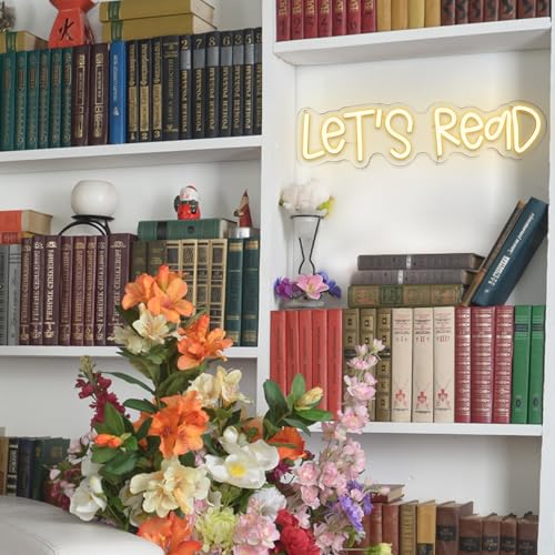 Image of Let's Read Neon Sign for Wall Decor, Reading Led Signs for Library, USB Dimmable Book Neon Lights for Classroom Reading Corner Bedroom Study Room Home Book Club Motivational Wall Art