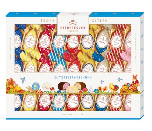 Niederegger | Ostereiermischung | 1x 337g | Ostereier mit verschiedenen Marzipan- & Pralinenfüllungen | Umhüllt von Zartbitter- Vollmilch- & Weißer-Schokolade | Ostergeschenk