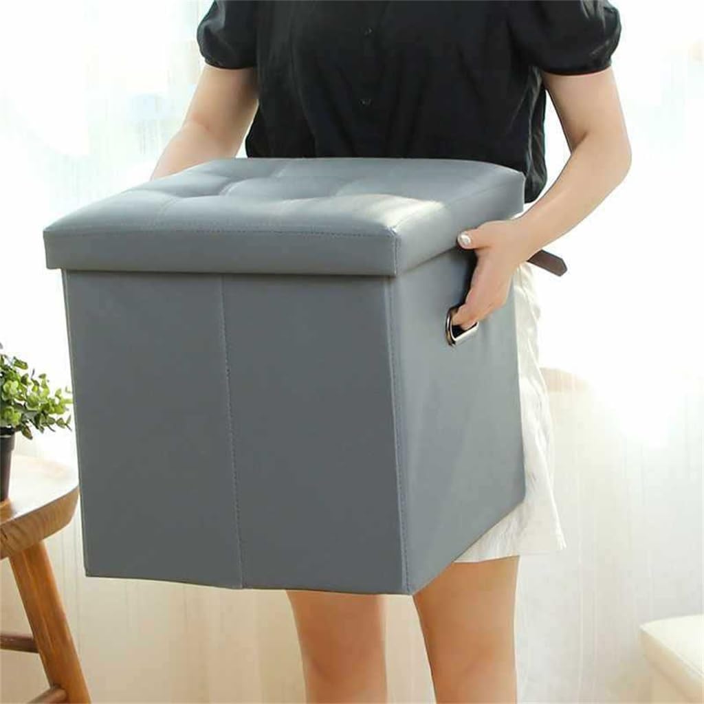 Leather Storage Stool with Handle, Window, Shoe Changing